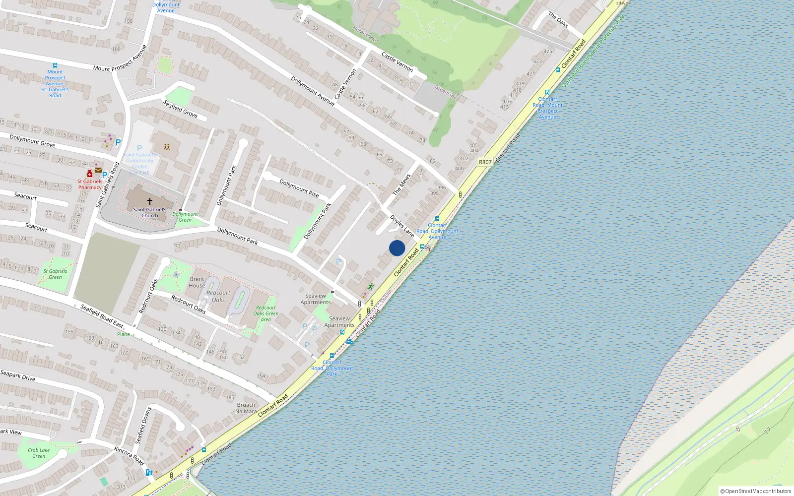 Overhead map showing the location of 9 Rinn na Mara, Doyles Lane, Clontarf Road Dublin 3