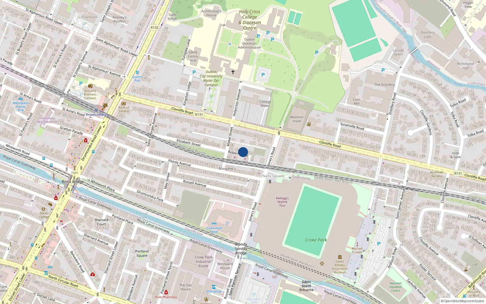 Overhead map showing the location of 9 Robert Street, Dublin 3