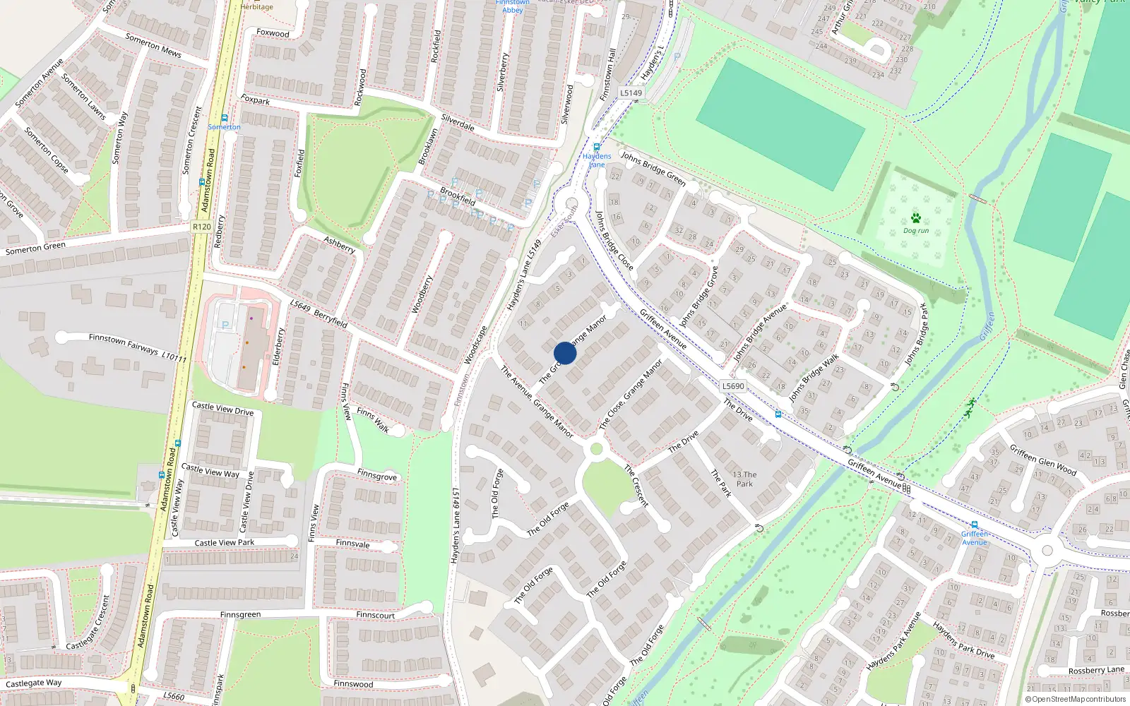 Overhead map showing the location of 9 Rochford Grove, Lucan, Dublin