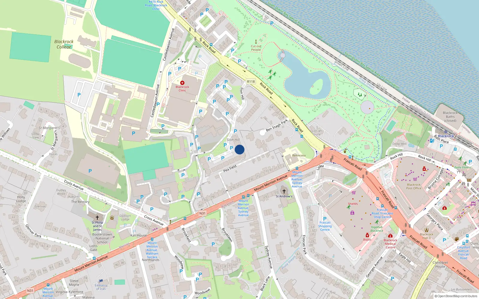 Overhead map showing the location of 9 Rock Road, Blackrock