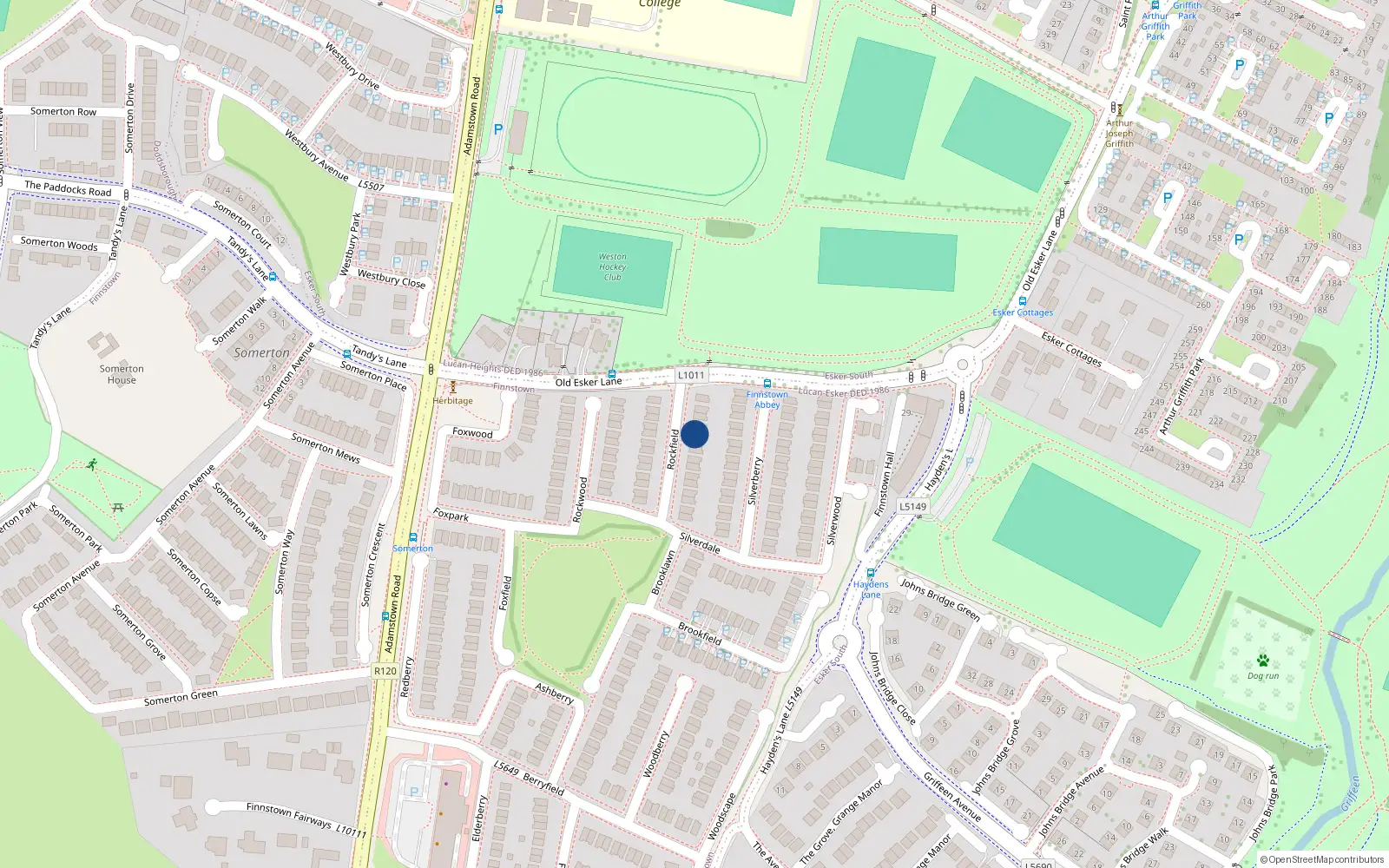 Overhead map showing the location of 9 Rockfield, Finnstown Abbey, Lucan
