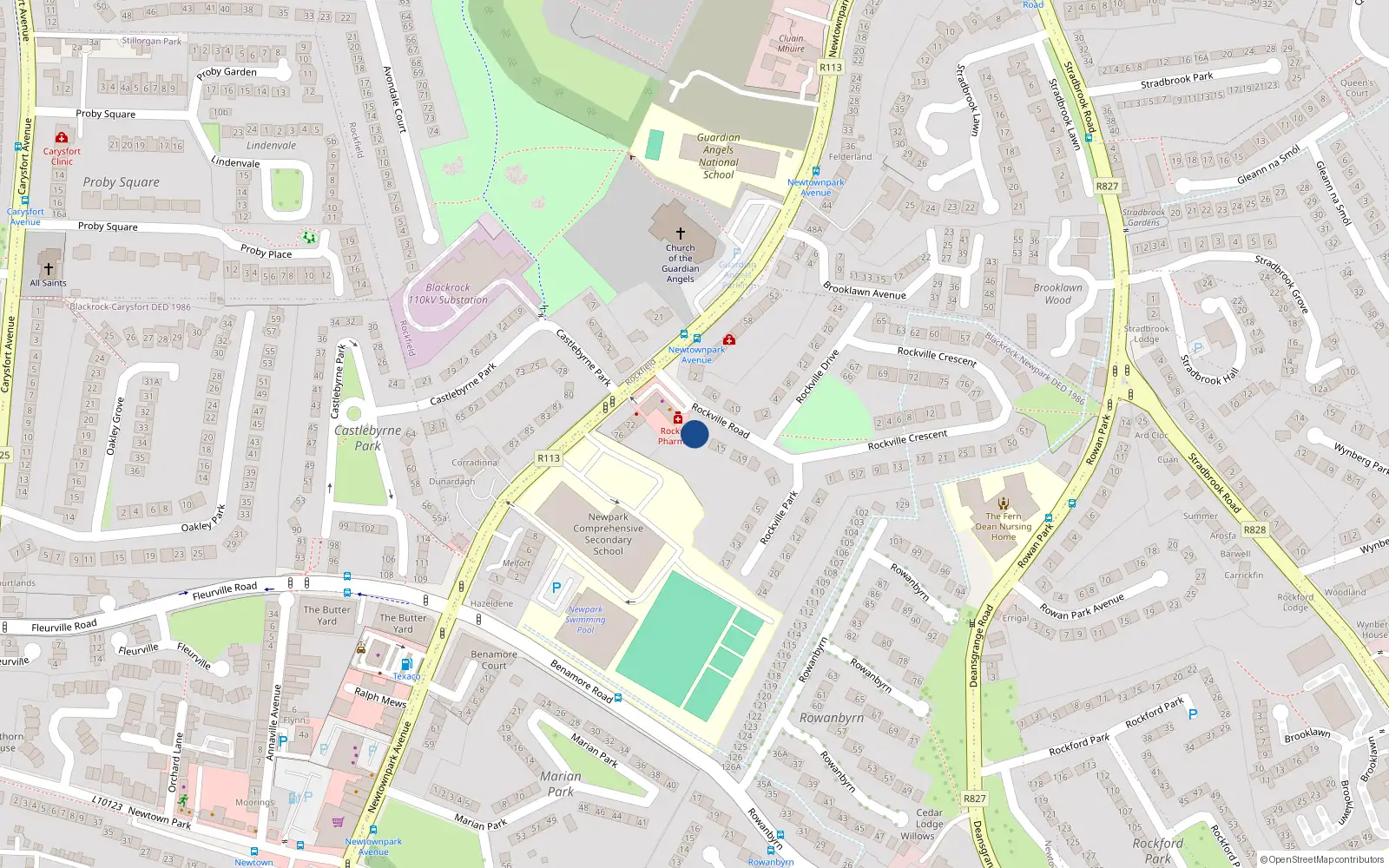 Overhead map showing the location of 9 Rockville Road, Blackrock