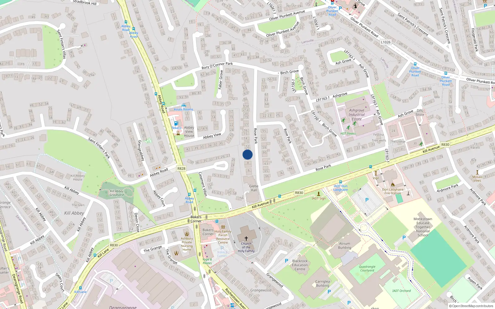 Overhead map showing the location of 9 Rose Park, Dunlaoghaire