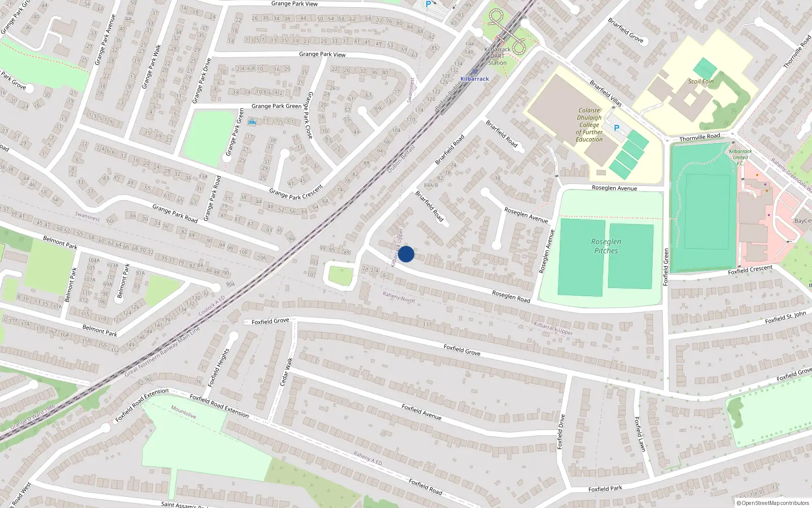 Overhead map showing the location of 9 Roseglen Road, Dublin 5