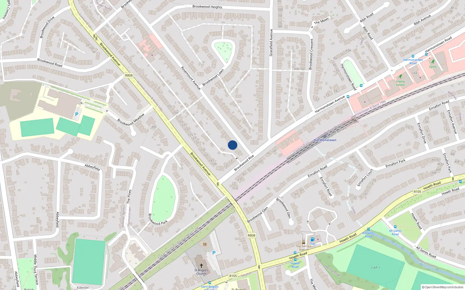 Overhead map showing the location of 9 Rosemount Avenue, Dublin 5