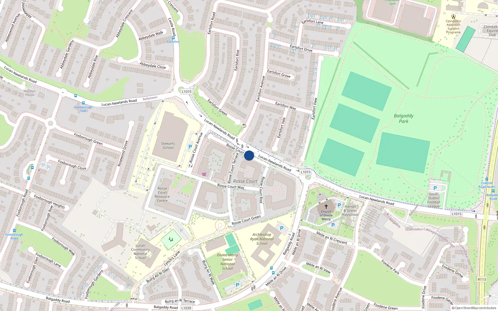 Overhead map showing the location of 9 Rosse Court Grove, Lucan