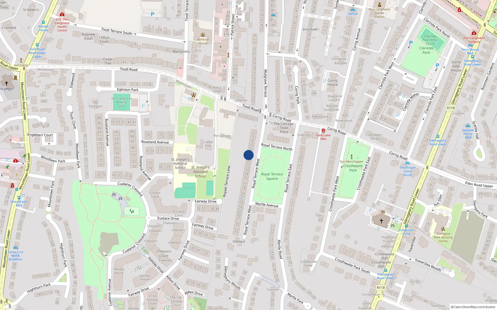 Overhead map showing the location of 9 Royal Terrace West, Co Dublin