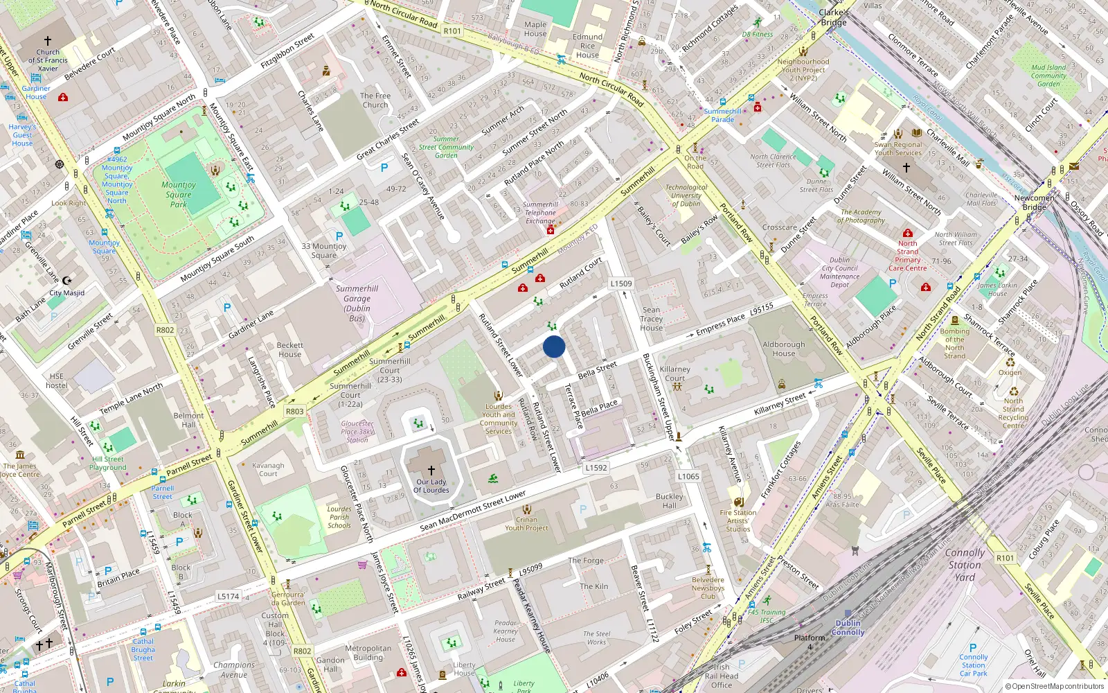 Overhead map showing the location of 9 Rutland Cottages, Dublin 1