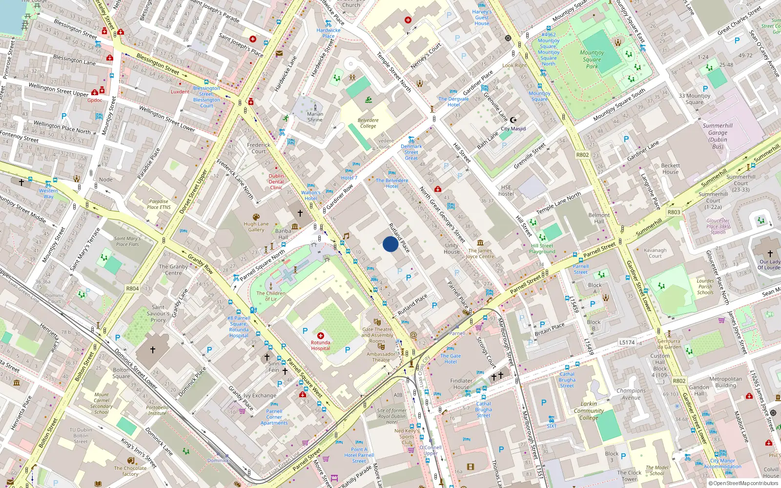 Overhead map showing the location of 9 Rutland Place, Dublin 1