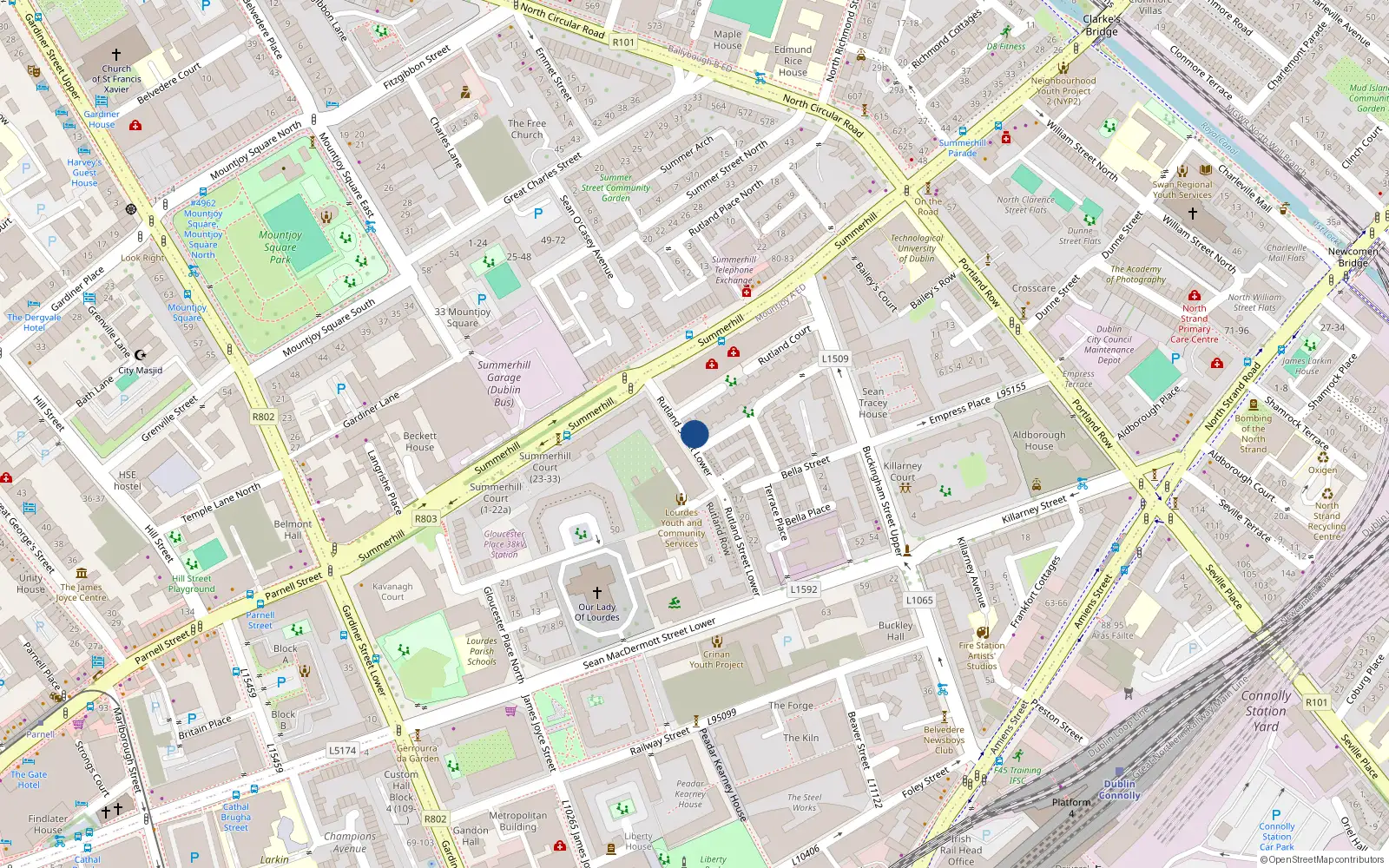 Overhead map showing the location of 9 Rutland Street Lower, Dublin 1