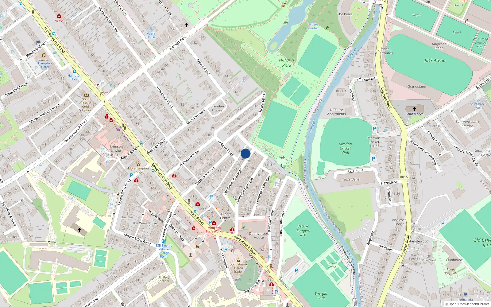 Overhead map showing the location of 9 Saint Brocs Cottages, Dublin 4
