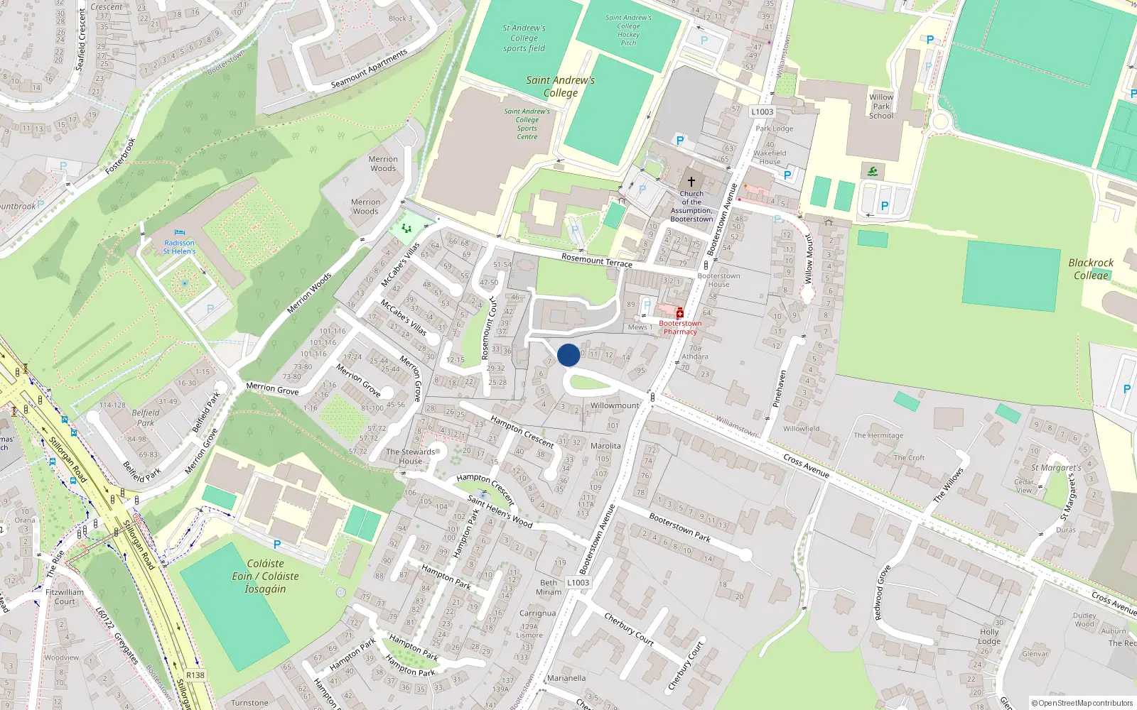 Overhead map showing the location of 9 Sans Souci Park, Blackrock