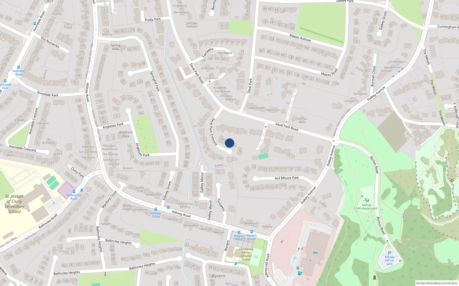 Overhead map showing the location of 9 Saval Park Crescent, Dalkey, Dublin
