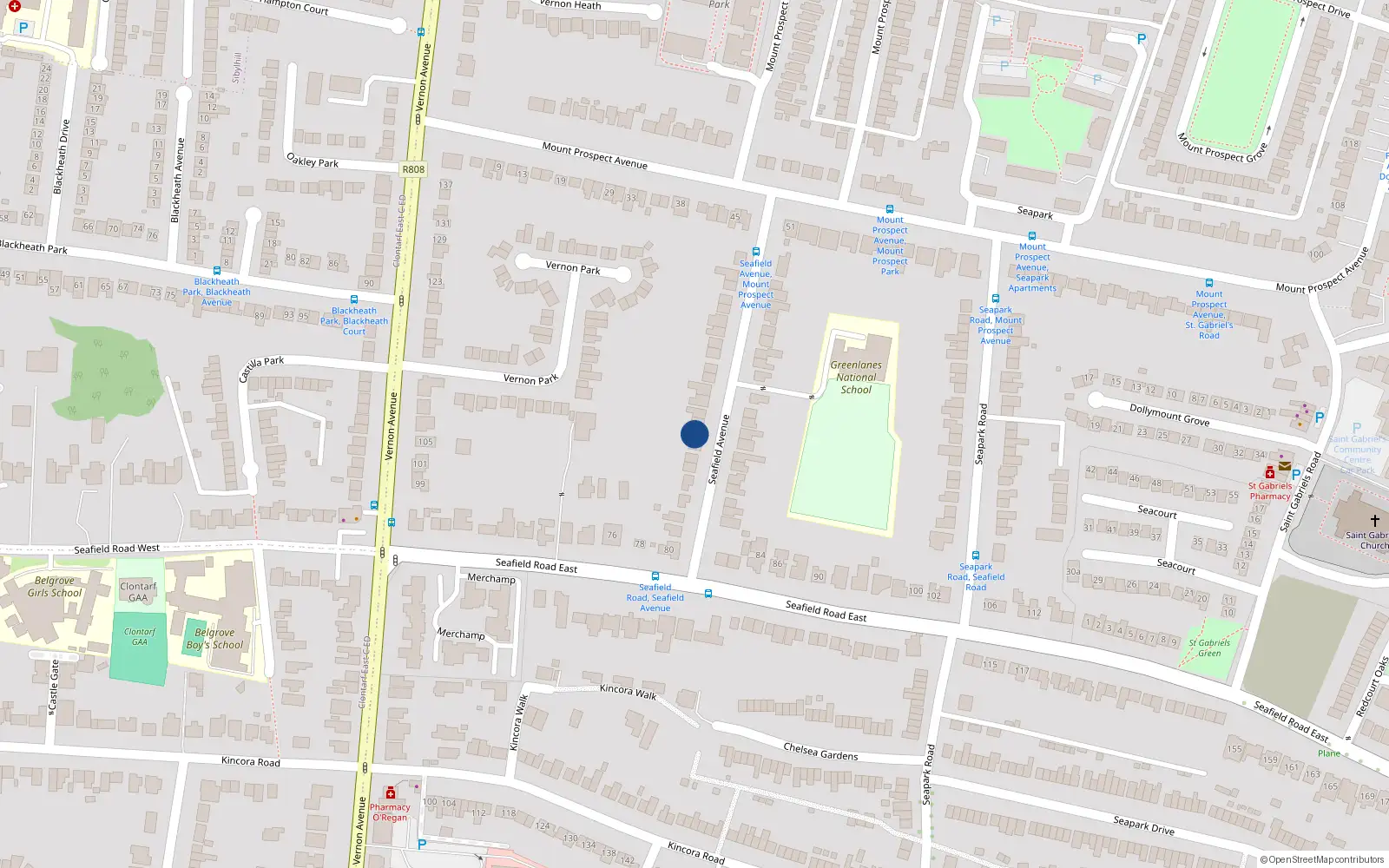 Overhead map showing the location of 9 Seafield Avenue, Dublin 3