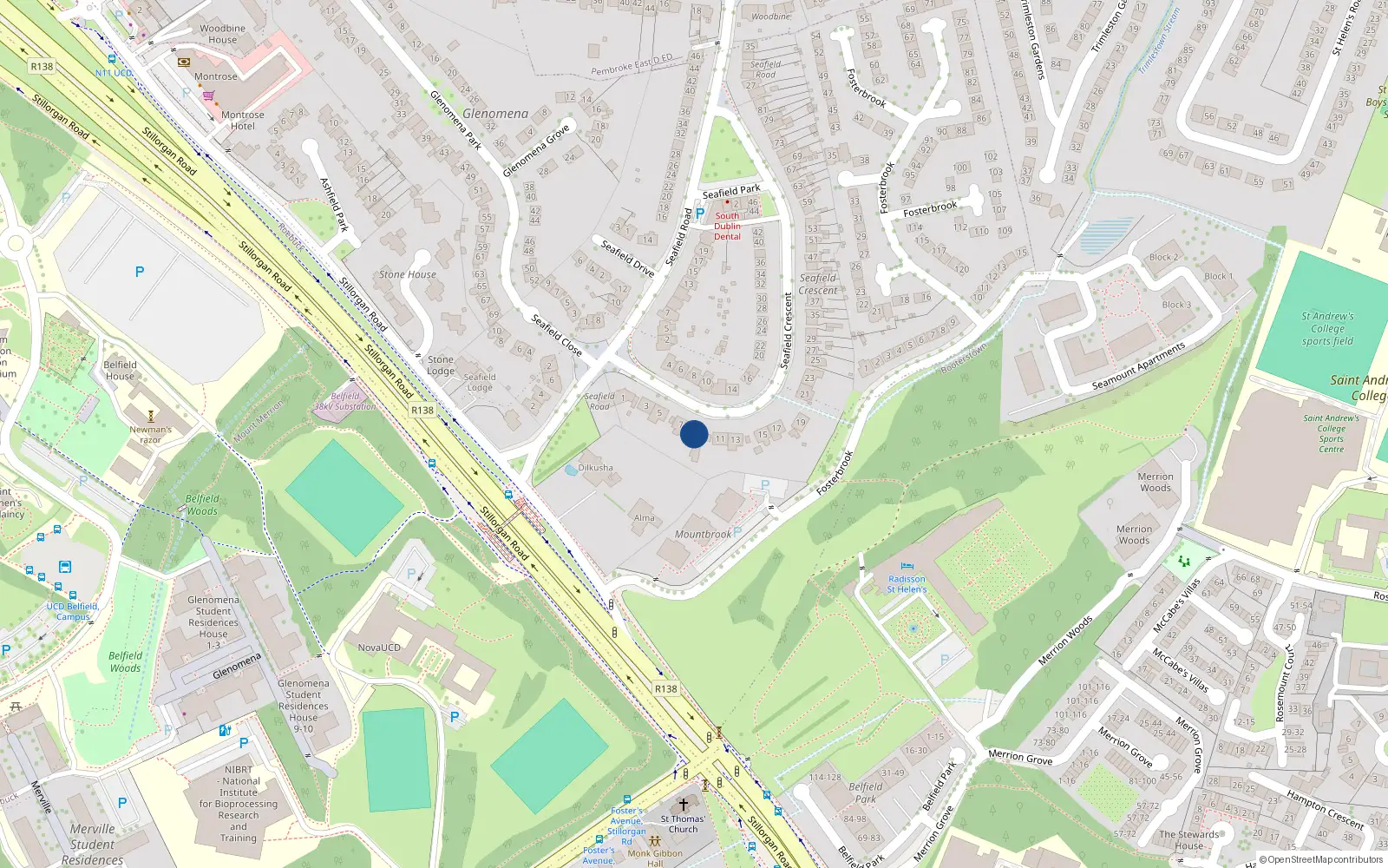Overhead map showing the location of 9 Seafield Crescent, Blackrock