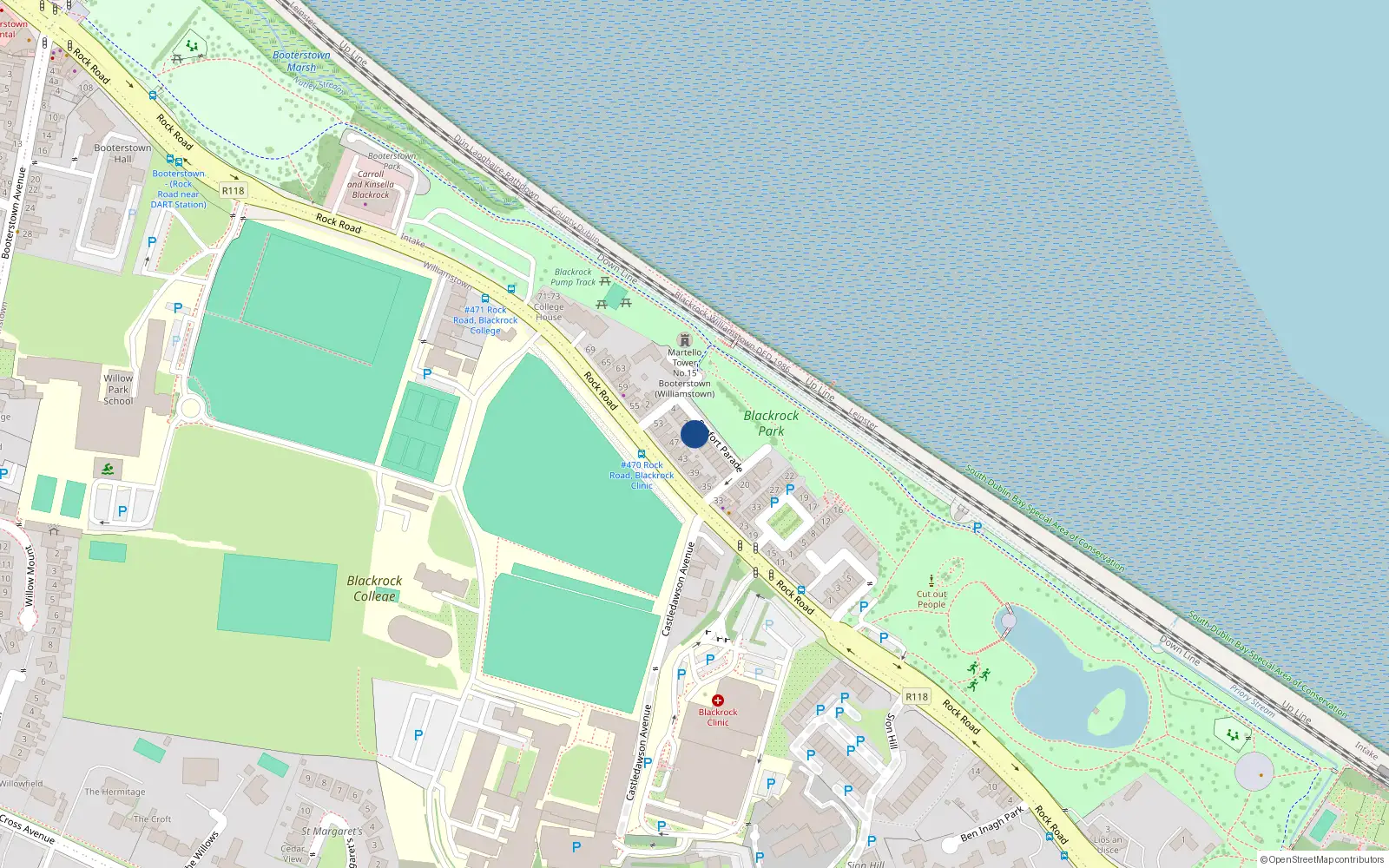 Overhead map showing the location of 9 Seafort Parade, Blackrock