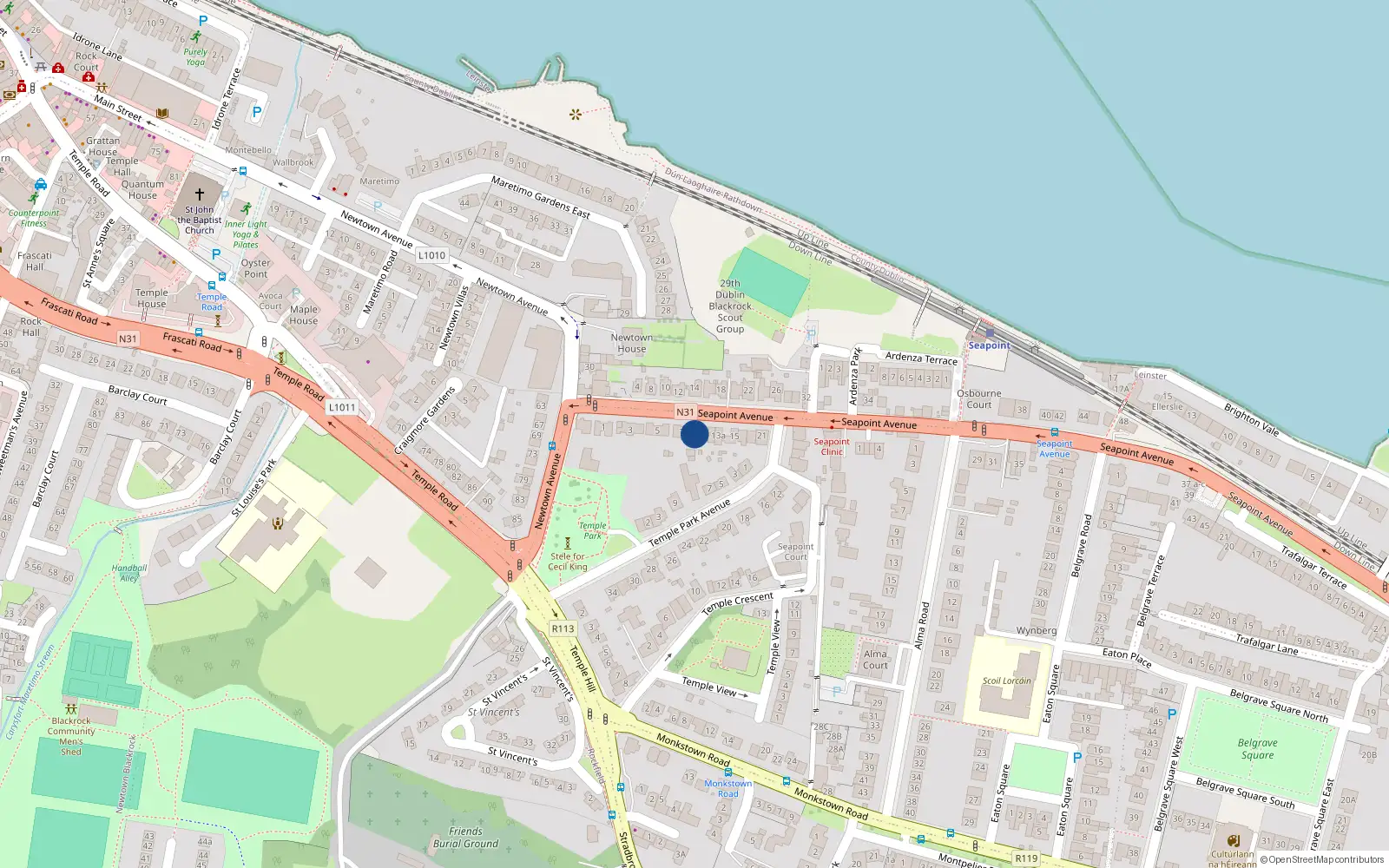 Overhead map showing the location of 9 Seapoint Avenue, Blackrock