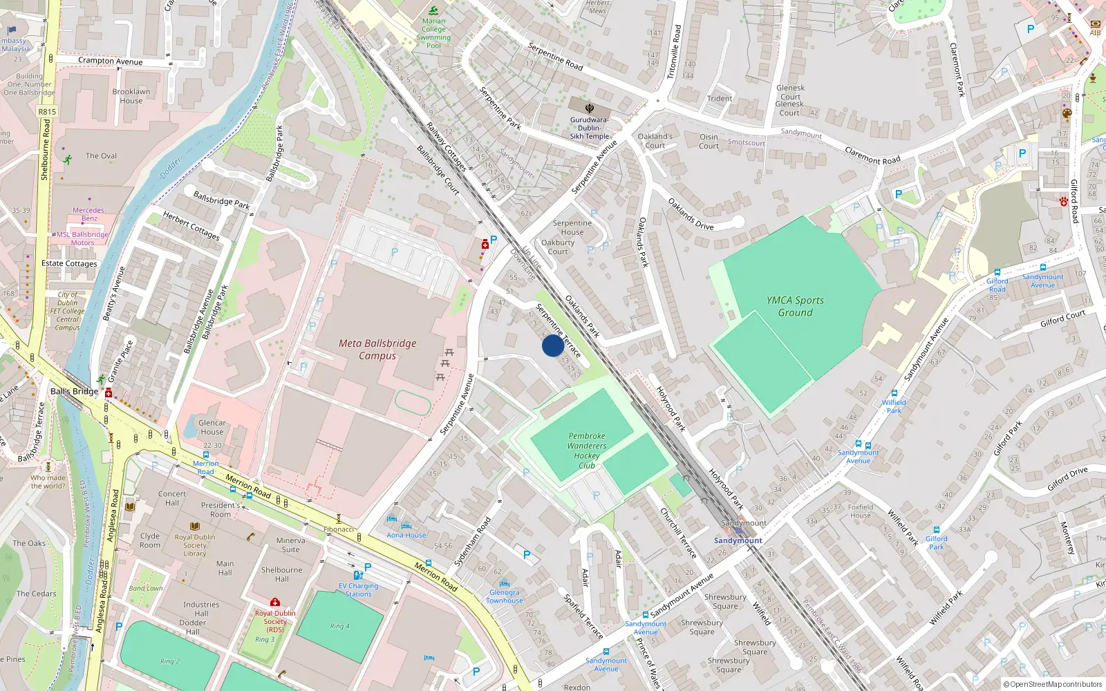 Overhead map showing the location of 9 Serpentine Terrace, Ballsbridge