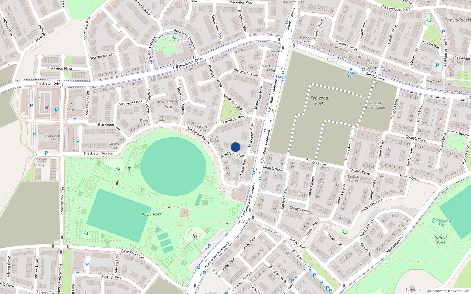 Overhead map showing the location of 9 Shackleton Heath, Lucan