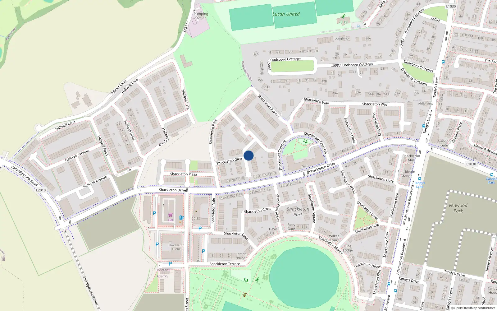Overhead map showing the location of 9 Shackleton Glen, Lucan