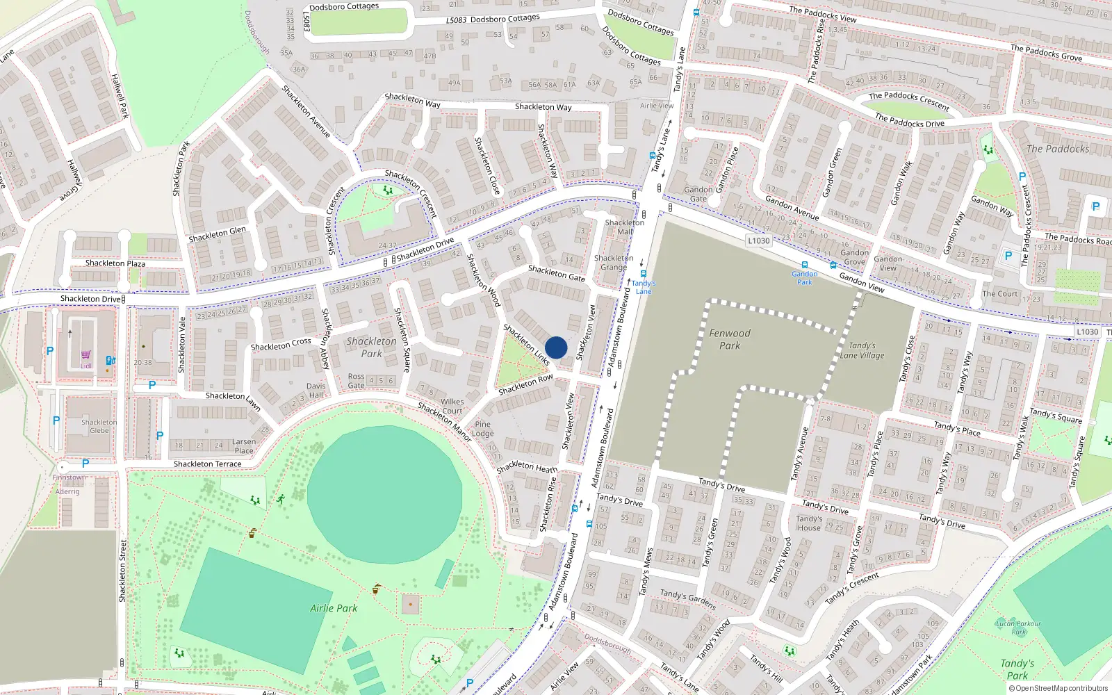 Overhead map showing the location of 9 Shackleton Links, Finnstown