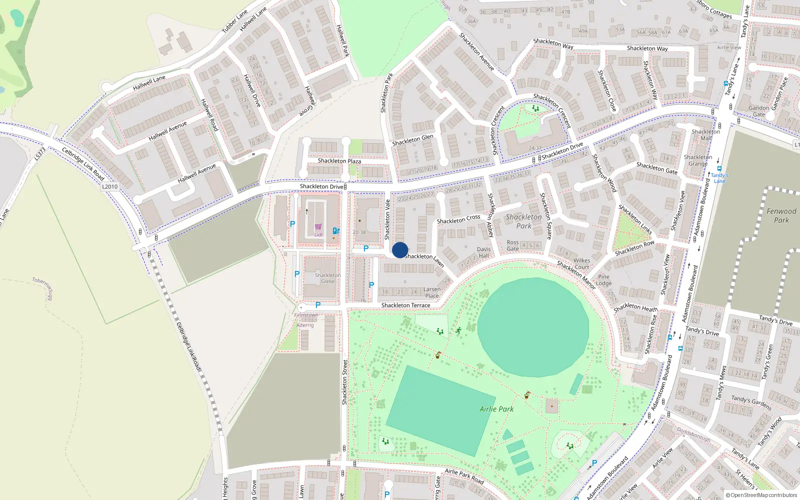 Overhead map showing the location of 9 Shackleton Vale, Lucan