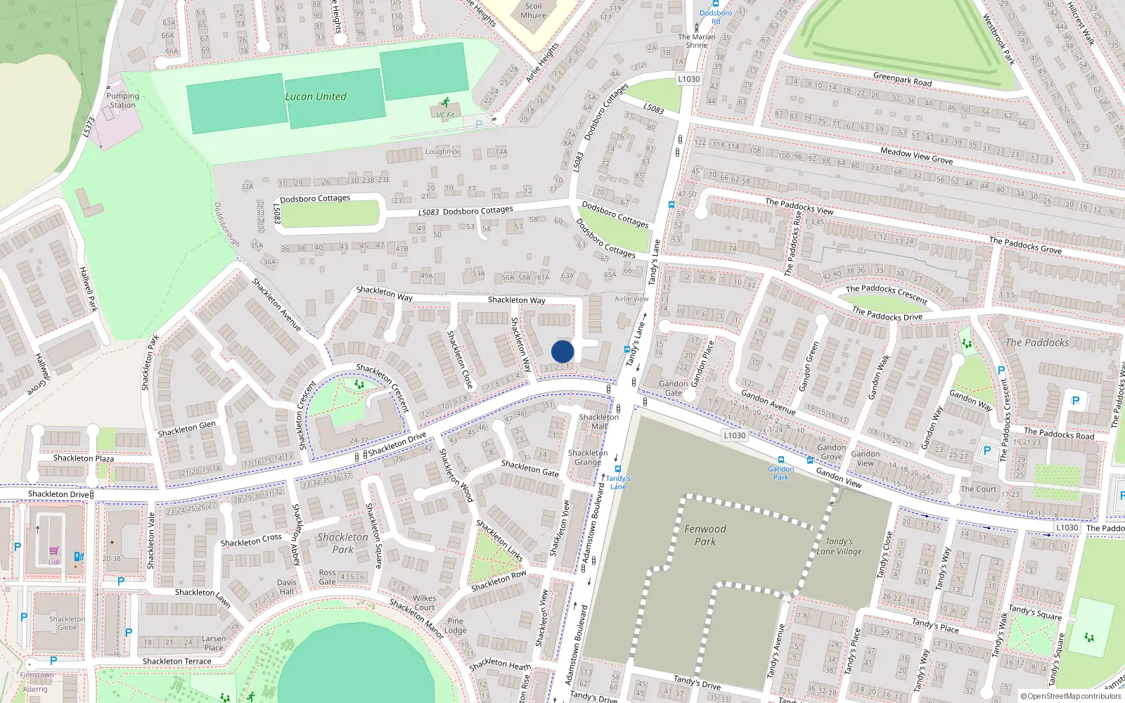 Overhead map showing the location of 9 Shackleton Walk, Shackleton Park, Lucan