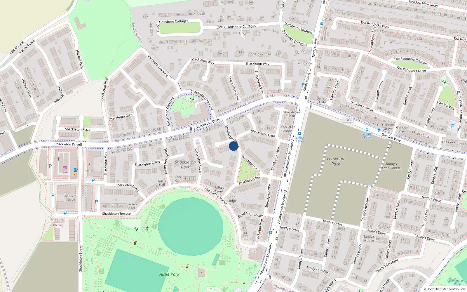 Overhead map showing the location of 9 Shackleton Wood, Lucan