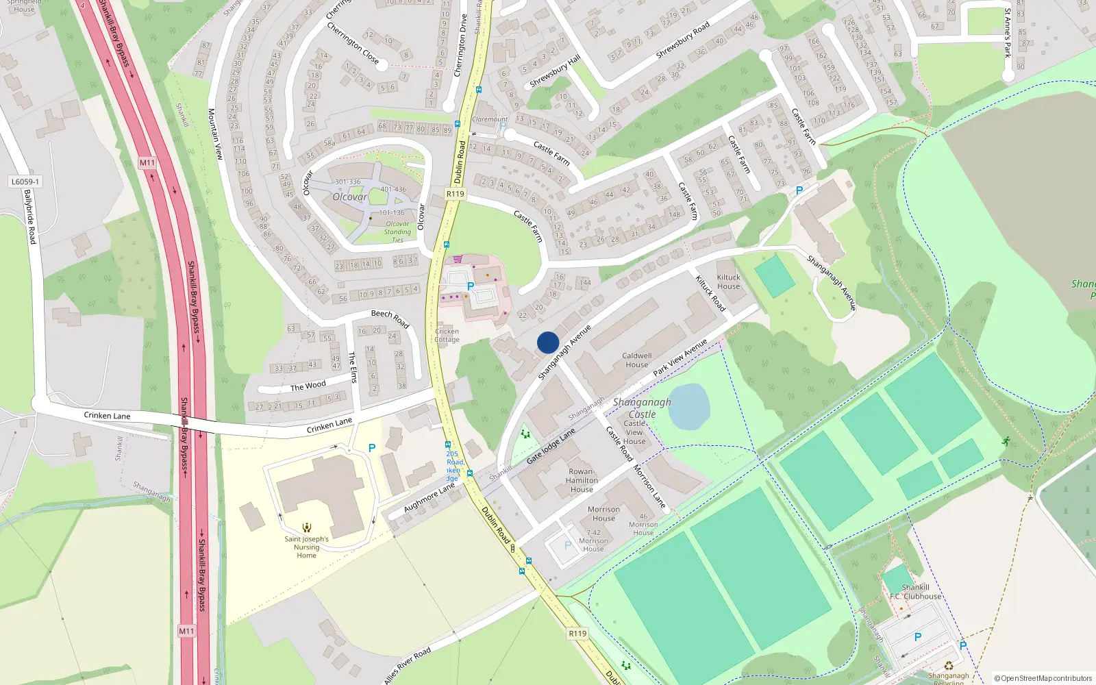 Overhead map showing the location of 9 Shanganagh Avenue, Dublin 18
