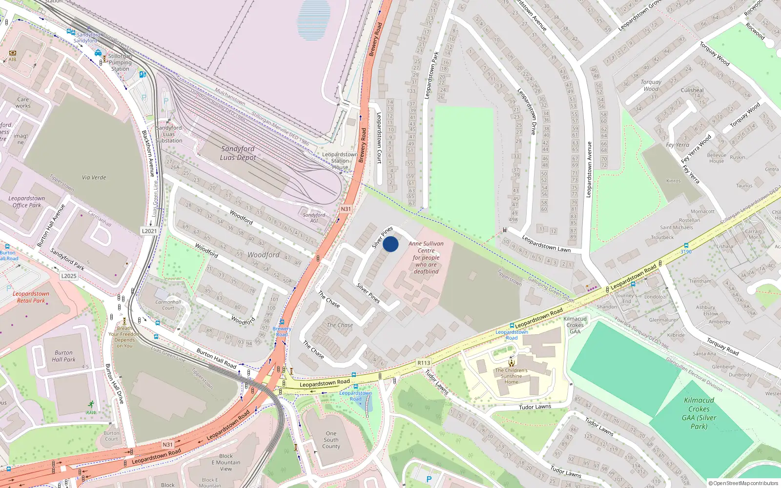Overhead map showing the location of 9 Silver Pines, Stillorgan