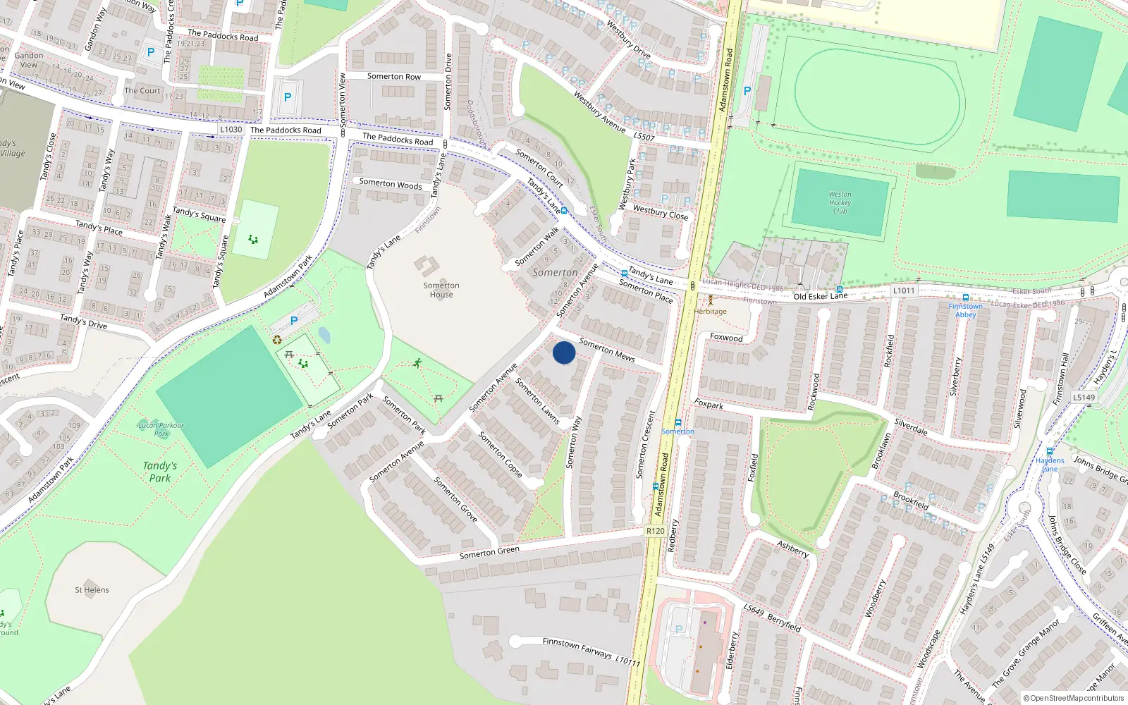 Overhead map showing the location of 9 Somerton Avenue, Finnstown