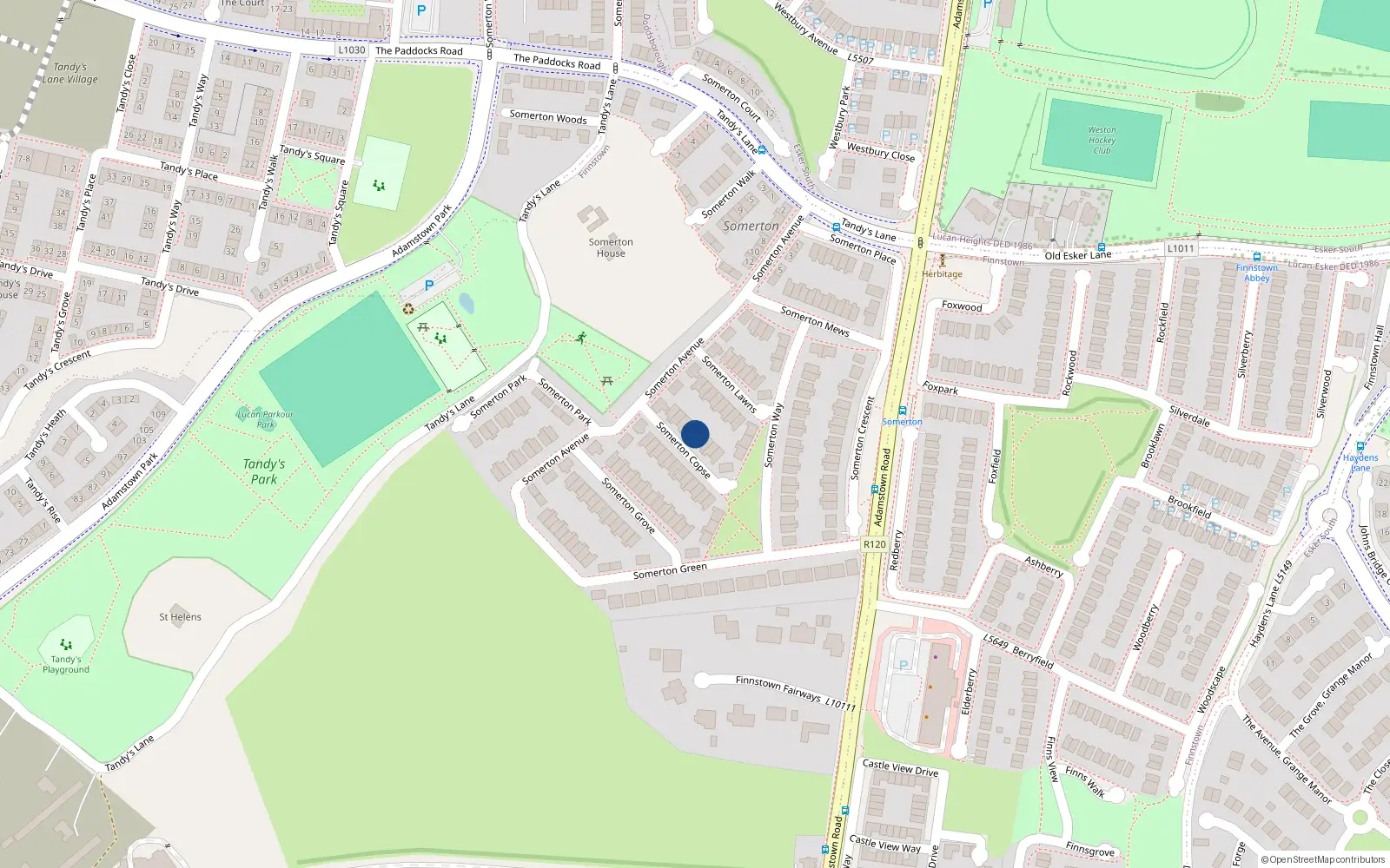 Overhead map showing the location of 9 Somerton Copse, Lucan