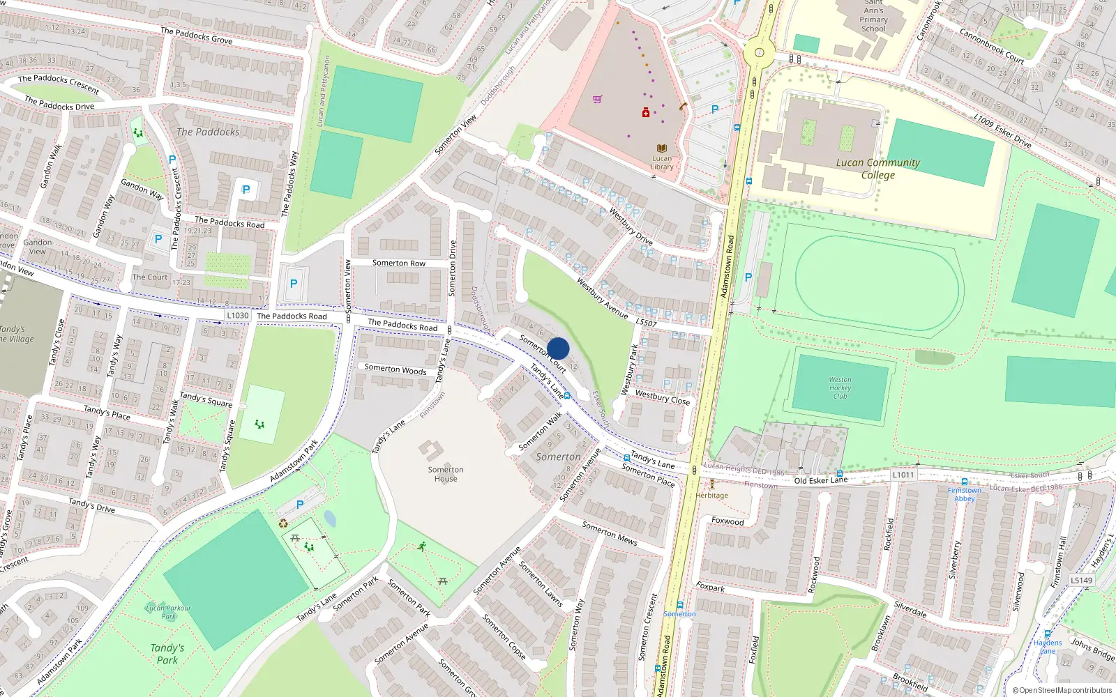 Overhead map showing the location of 9 Somerton Court, Lucan