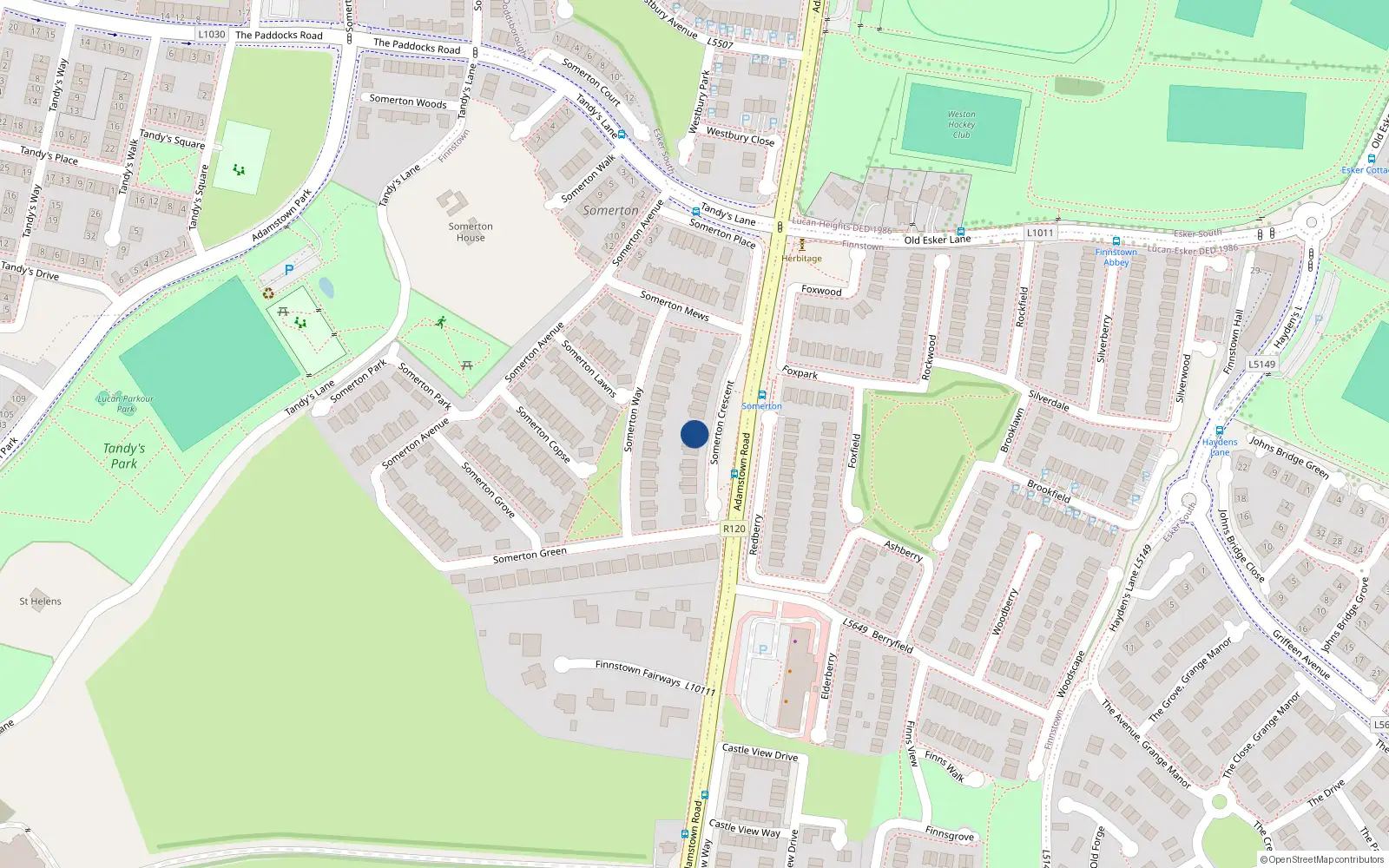 Overhead map showing the location of 9 Somerton Crescent, Newcastle Road, Lucan