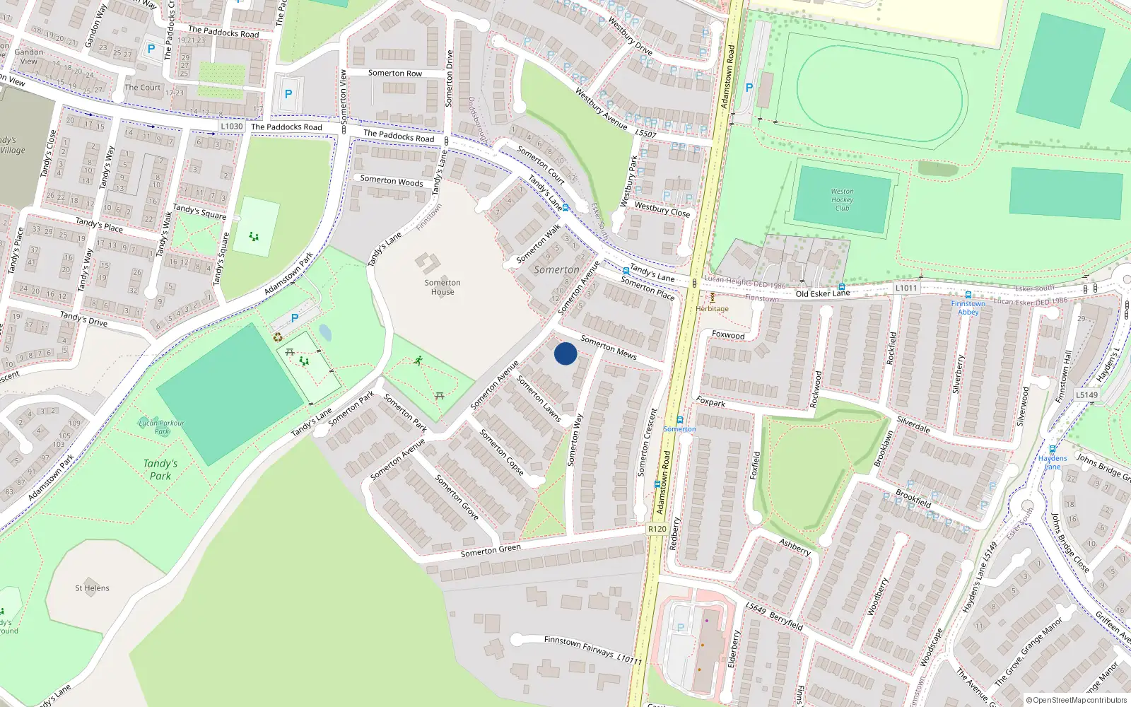 Overhead map showing the location of 9 Somerton Mews, Lucan
