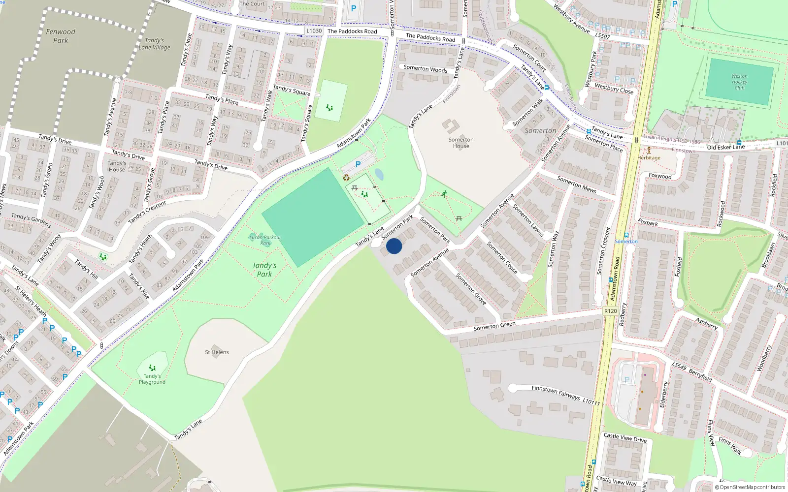 Overhead map showing the location of 9 Somerton Park, Lucan