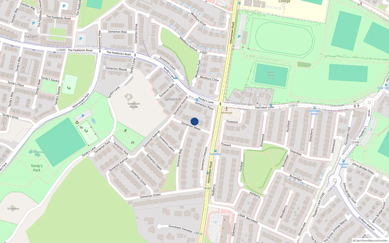 Overhead map showing the location of 9 Somerton Place, Lucan
