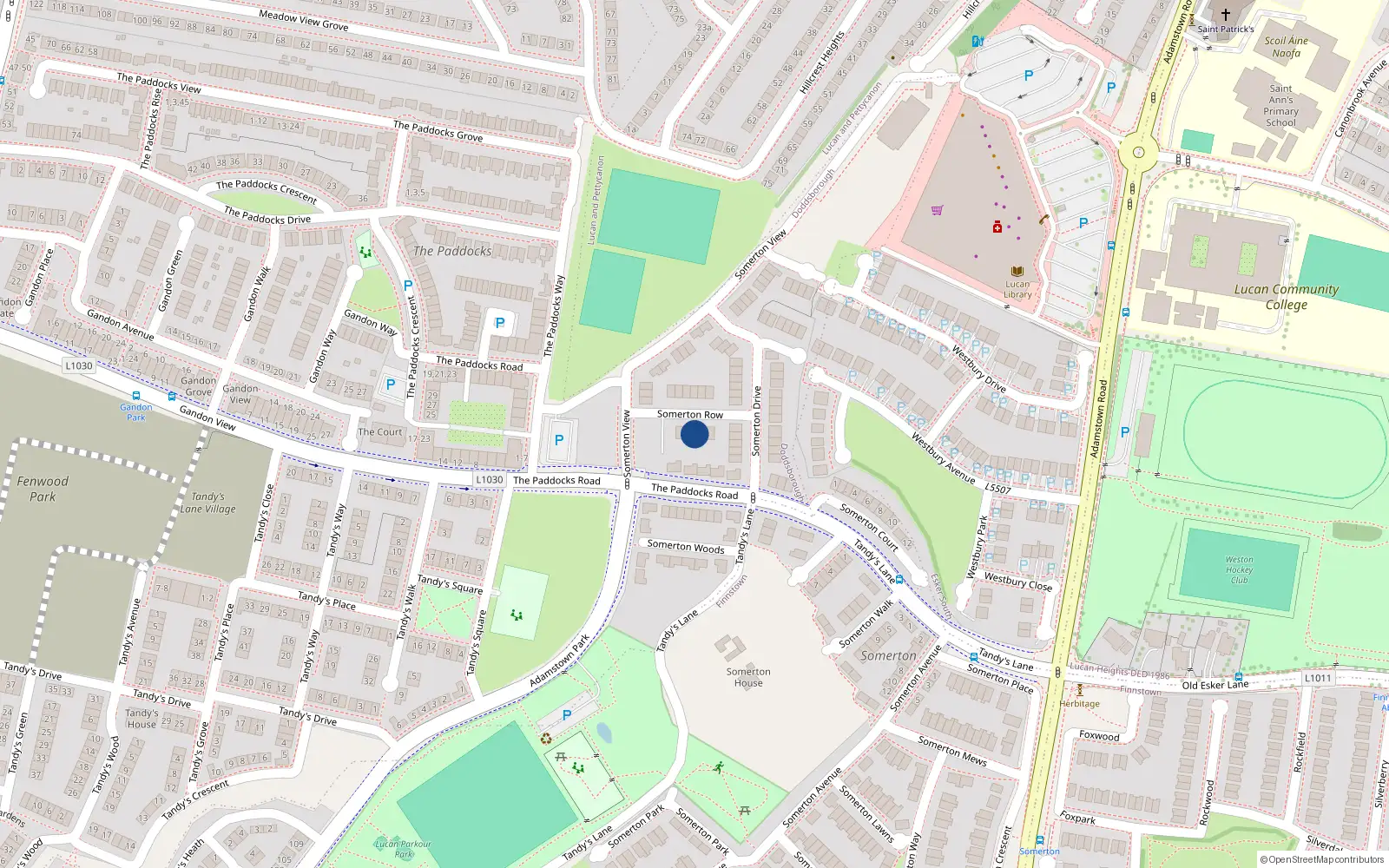Overhead map showing the location of 9 Somerton Row, Lucan