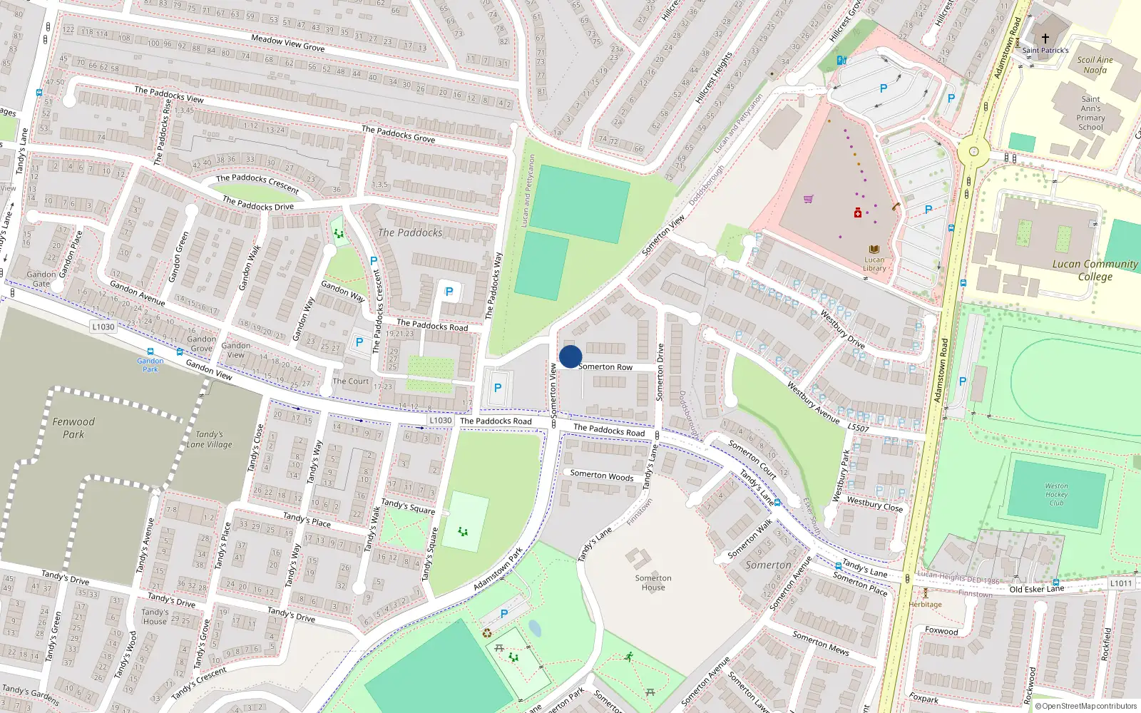 Overhead map showing the location of 9 Somerton View, Lucan