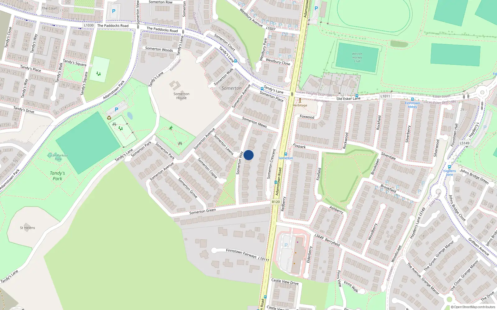 Overhead map showing the location of 9 Somerton Way, Finnstown