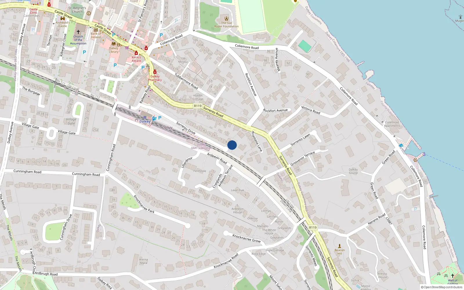 Overhead map showing the location of 9 Sorrento Drive, Dalkey