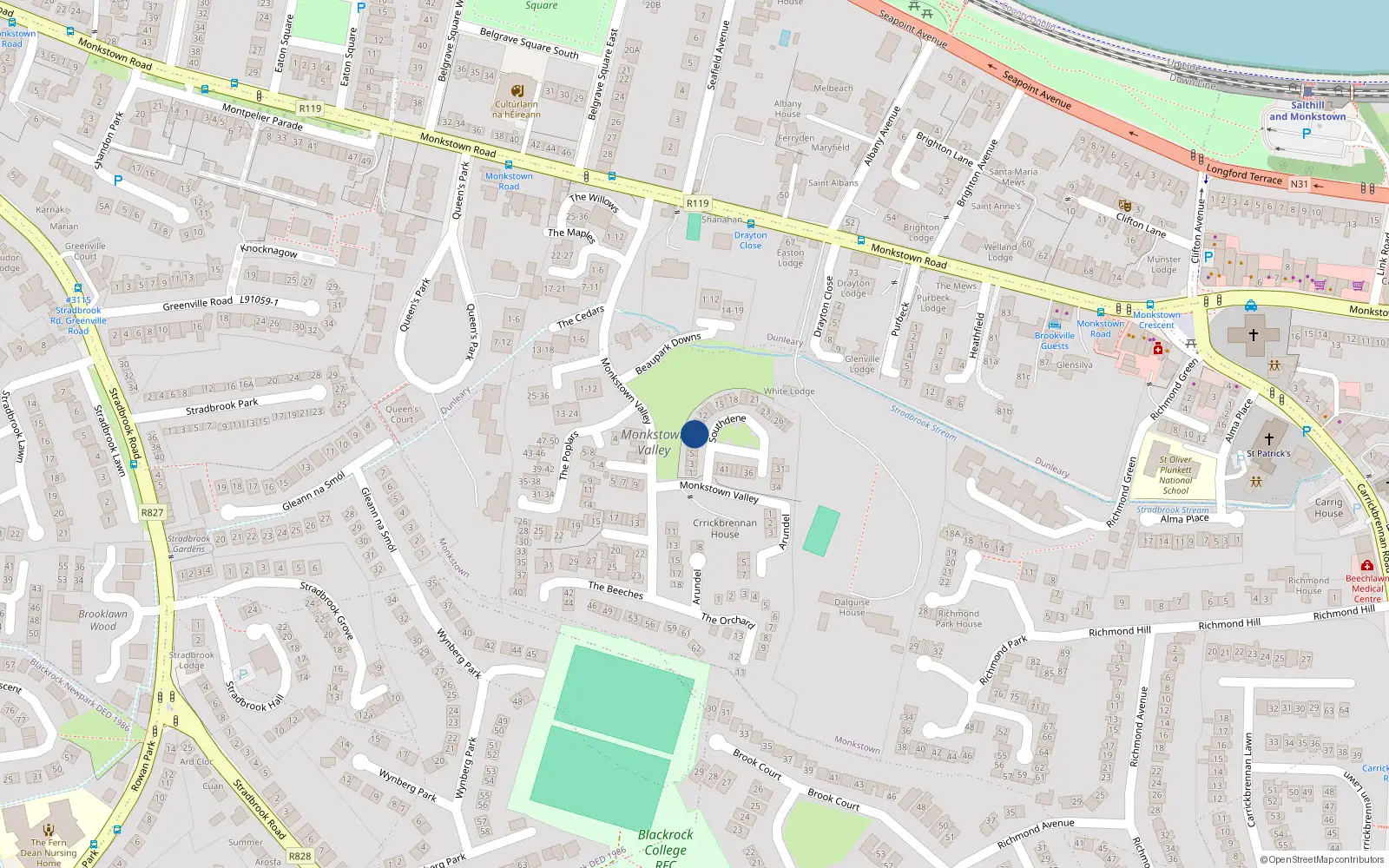 Overhead map showing the location of 9 Southdene, Monkstown Valley, Monkstown