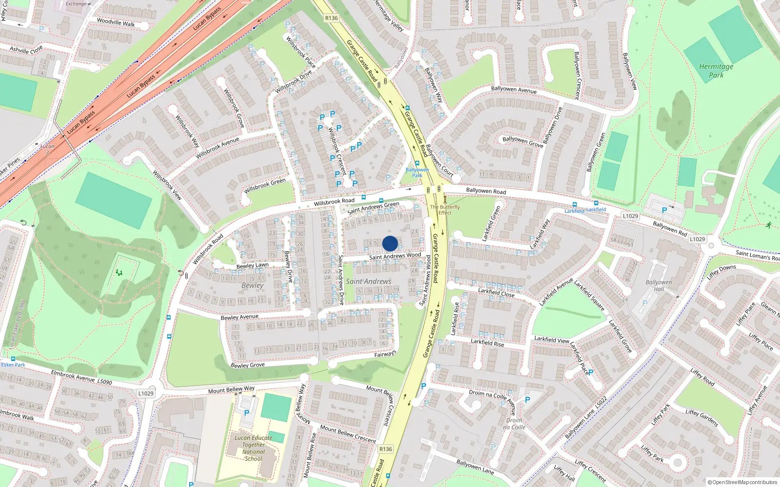 Overhead map showing the location of 9 St Andrews Wood, The Fairways, Lucan