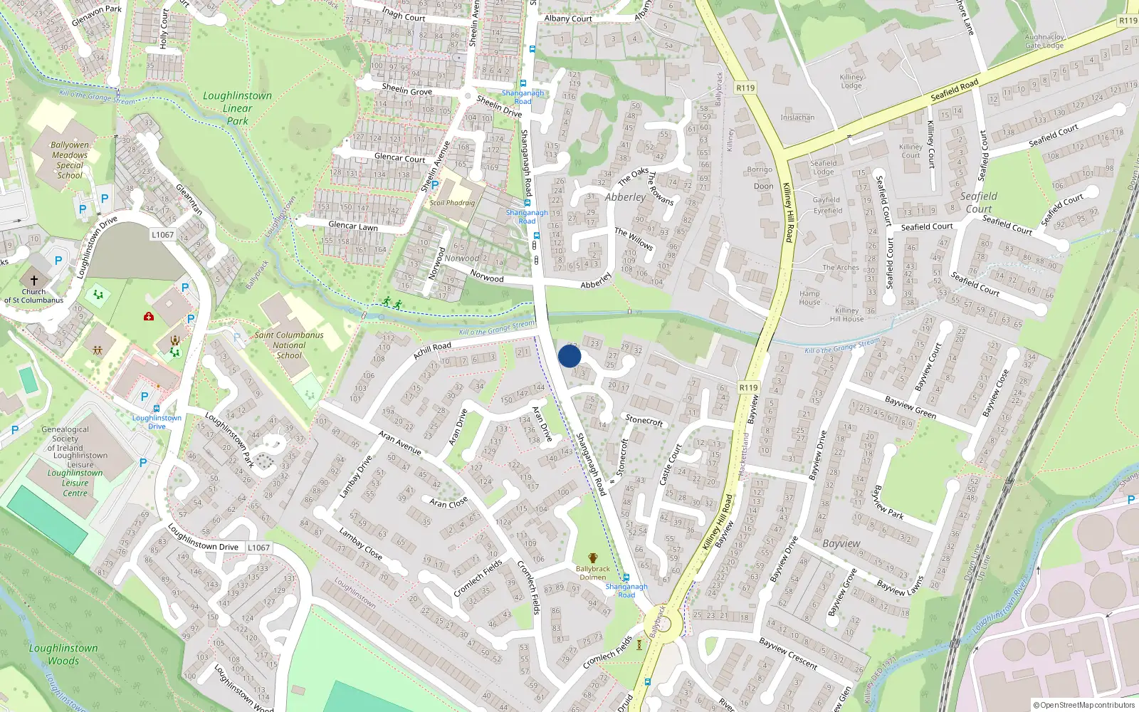 Overhead map showing the location of 9 St Aubyns Court, Shanganagh Road, Killiney
