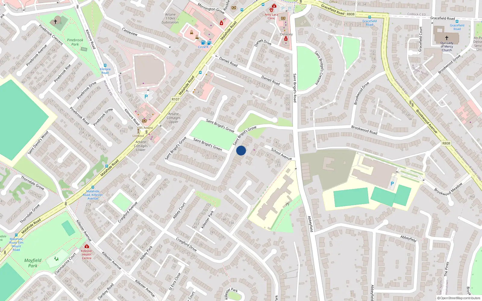 Overhead map showing the location of 9 Saint Brigid's Grove, Dublin 5