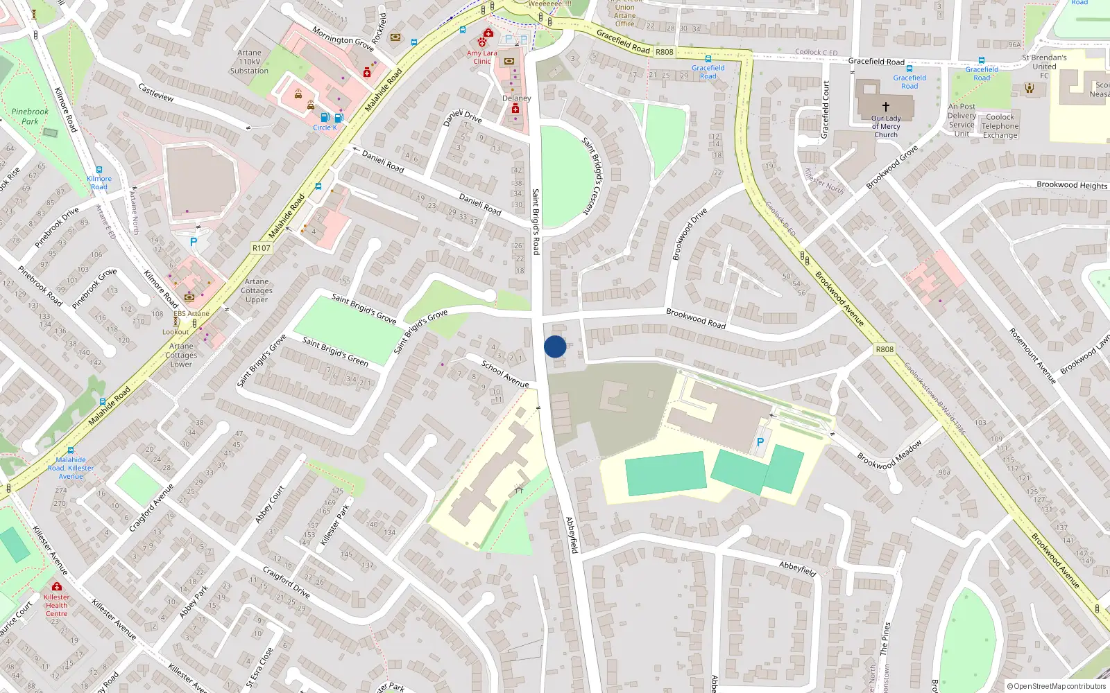 Overhead map showing the location of 9 Saint Brigid's Road, Dublin 5