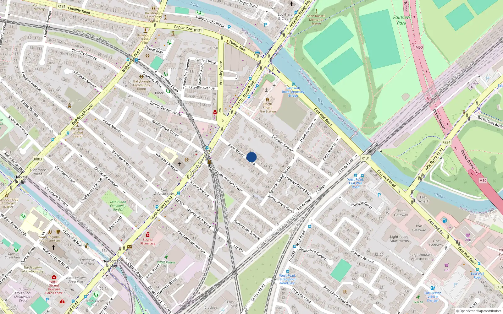 Overhead map showing the location of 9 St Brigids Avenue, North Strand, Dublin 3