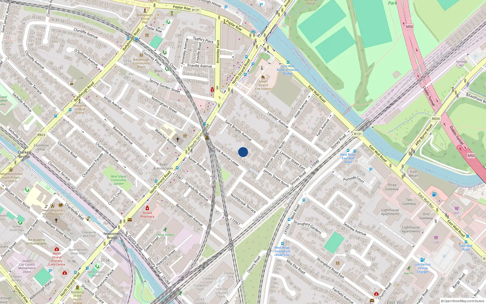 Overhead map showing the location of 9 St Brigids Cottages, North Strand, Dublin 3