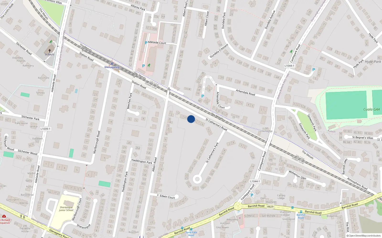 Overhead map showing the location of 9 St Catherines Road, Glenageary, Dublin