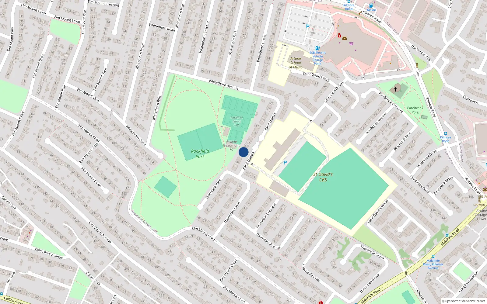 Overhead map showing the location of 9 St Davids, Artane, Dublin 5